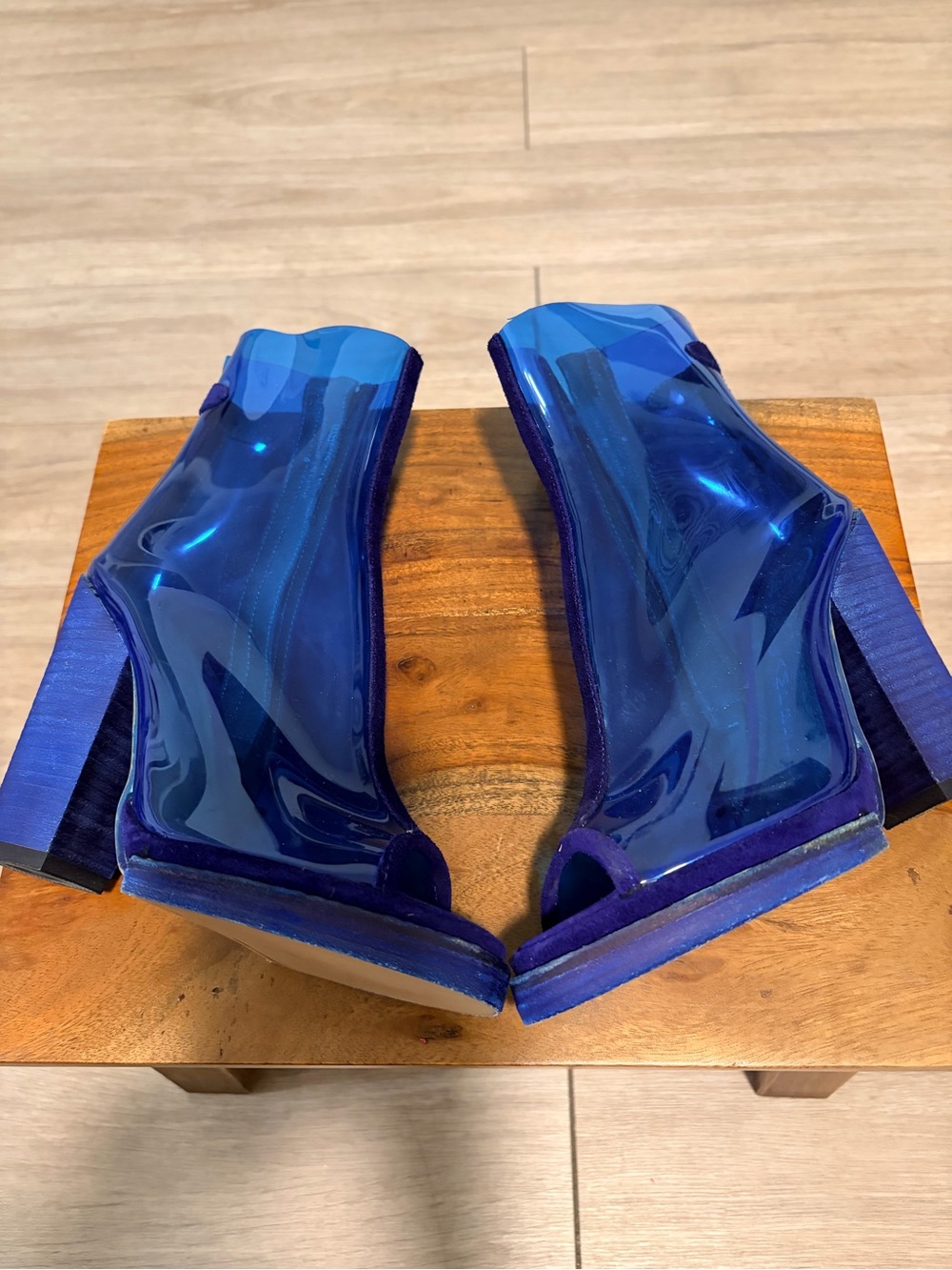 Jeffrey Campbell Blue Transparent Block Heel Ankle Boots - Picture 7 of 15